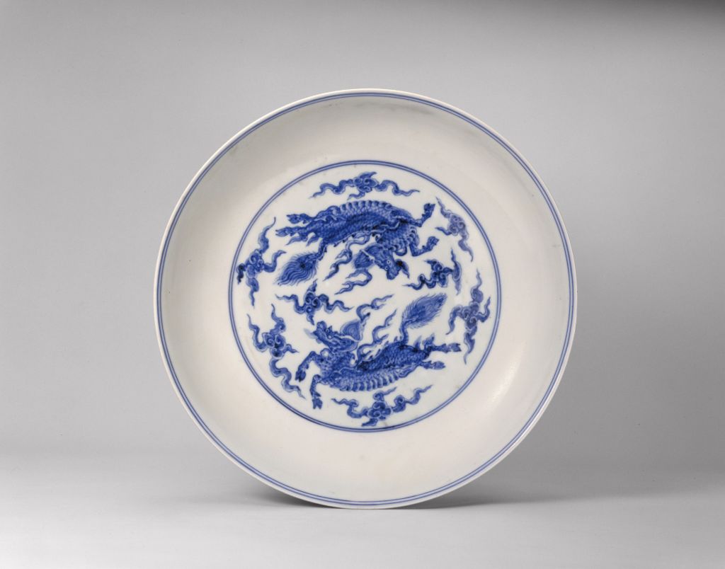 图片[2]-Blue and white unicorn plate-China Archive